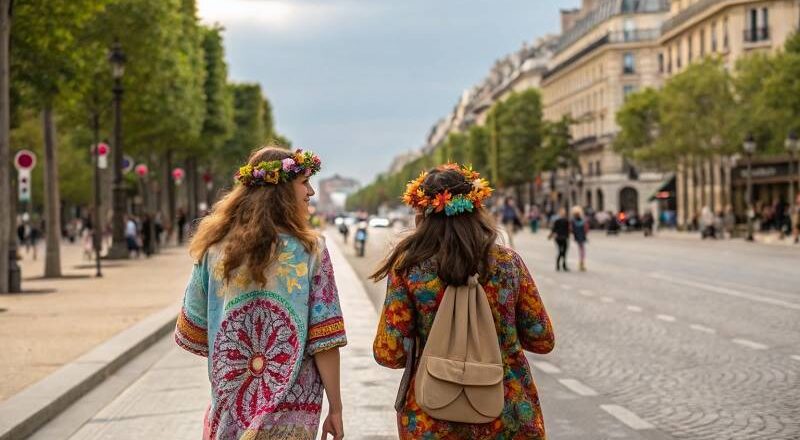 Dos hippies paseando por París.